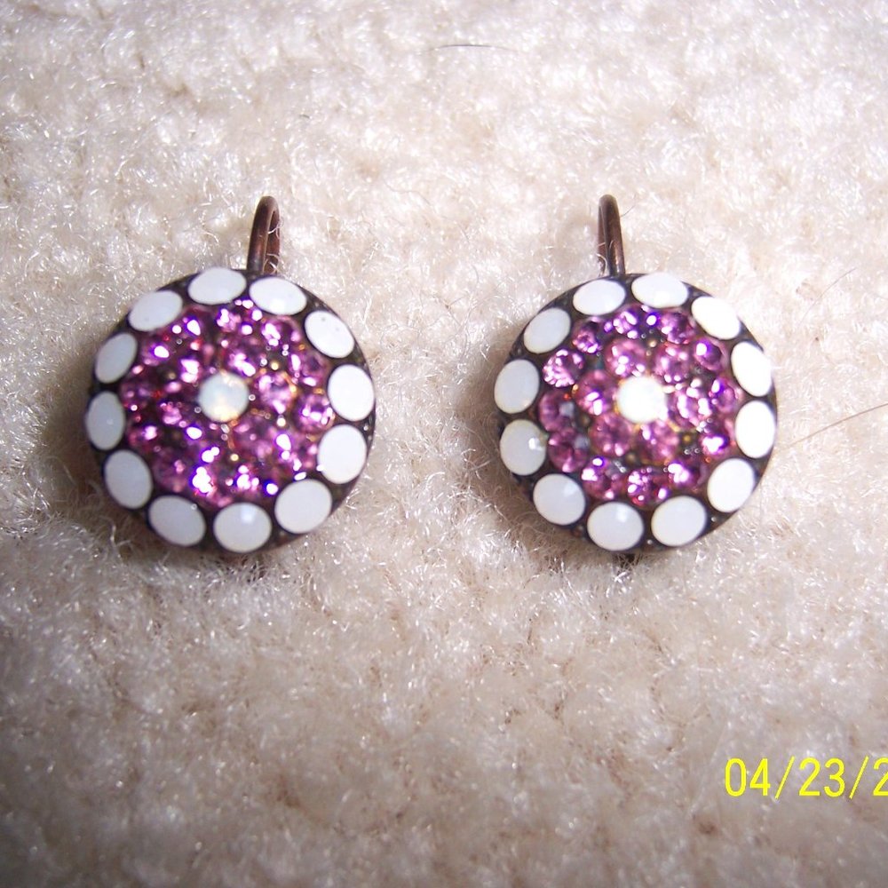 GENUINE AMARO JEWELRY STUDIO MOSAIC STYLE PINK W/ WHITE CRYSTAL DROP EARRINGS